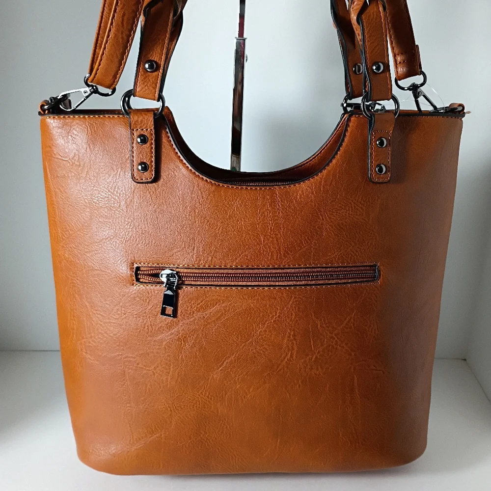 Sam & Hadley Women’s Light Brown & White Cowhide Pattern Tote wTurquoise Accents - Picture 6 of 10